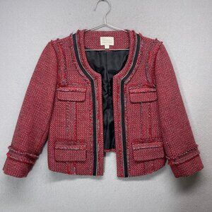 Hinge Cardigan Jacket Womens Medium Red Wool Blend Cropped Career Holiday